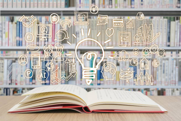 istock Various knowledge and library background of learning through reading - smart phones, computers, networks, and business ideas. 1261539810