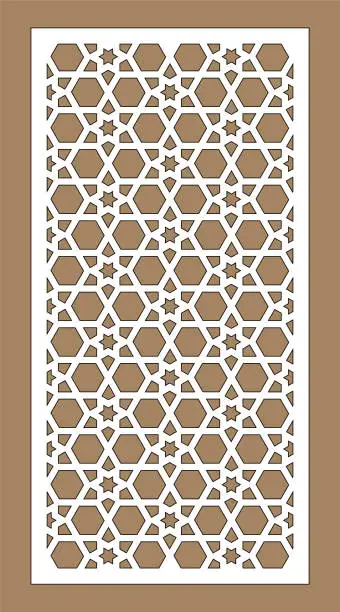 Vector illustration of Arabic cnc vector panel. Laser cutting. Template for interior partition in arabic style. Ratio 1 to 2