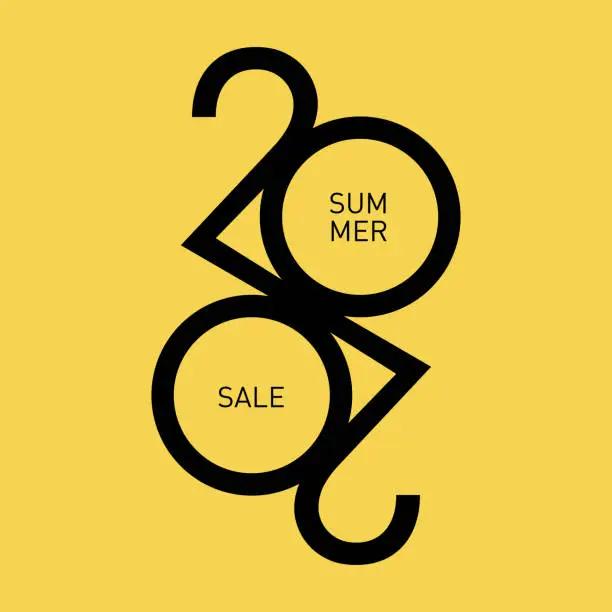 Vector illustration of Summer sale, vector yellow banner with 2020 and procent sigh, symbol. Modern design advertising.