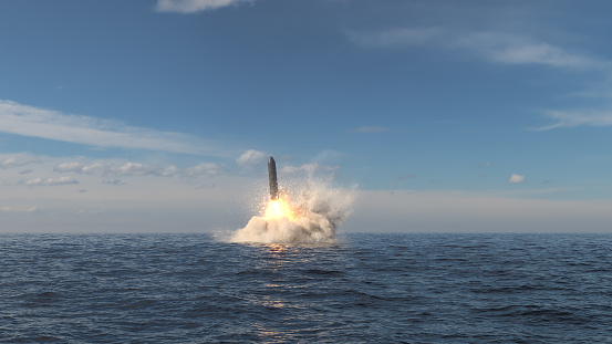 Ballistic missile launch from underwater 3d illustration