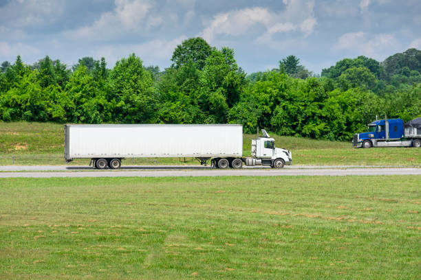Two 18-Wheelers Meet On A Tennessee Freeway stock photo