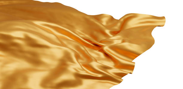 istock Flying gold cloth isolated on white background 3D render 1261628703