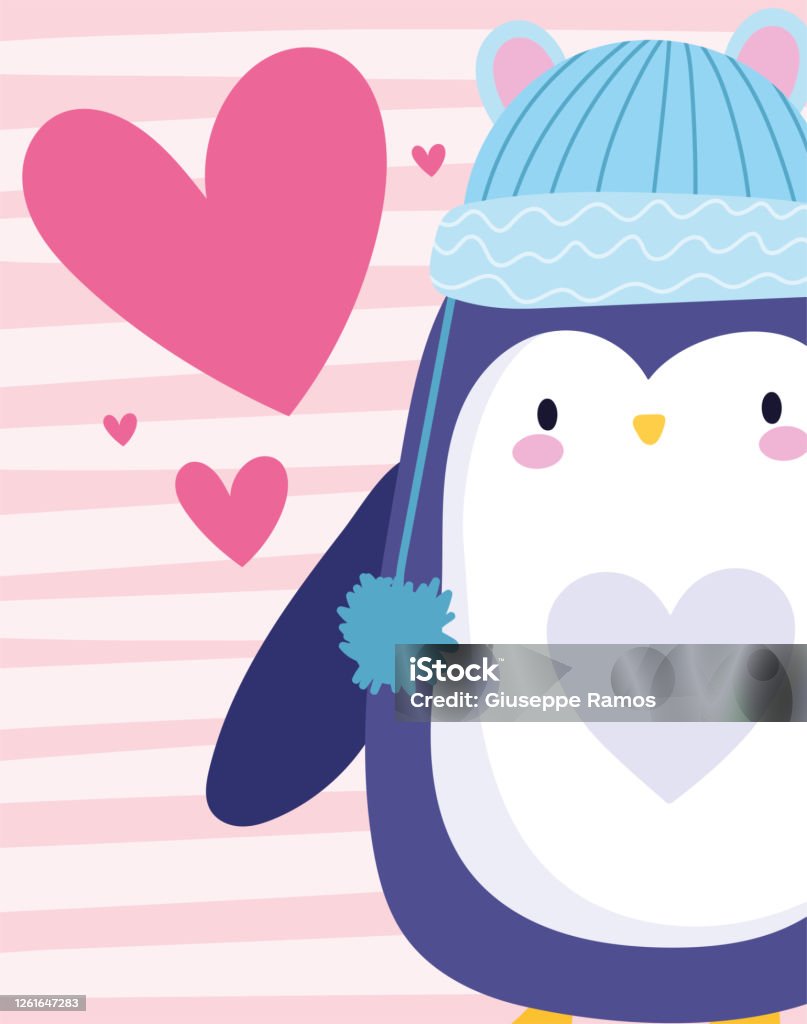 Ilustración de Penguin Con Azul Cálido Sombrero Pájaro Animal Dibujos  Animados Corazones Rayados Fondo y más Vectores Libres de Derechos de Aire  libre - iStock