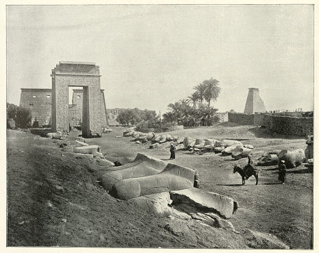 Antique photograph of Avenue of sphinxes, Karnak, Egypt, 19th Century