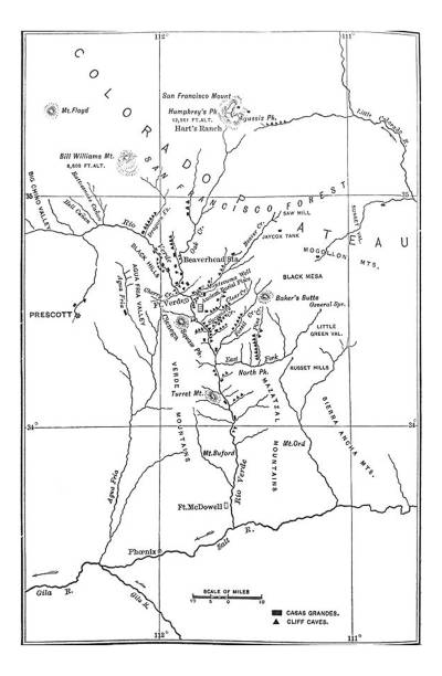 istock Antique illustration - Map of the Verde Valley - showing its ancient dwellings 1261654777