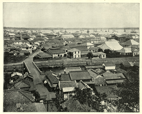 Antique photograph of Cityscape of Yokohama, Japan, 19th Century