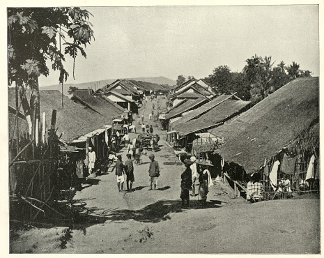 Antique photograph of Indian village near Calcutta, India, 19th Century