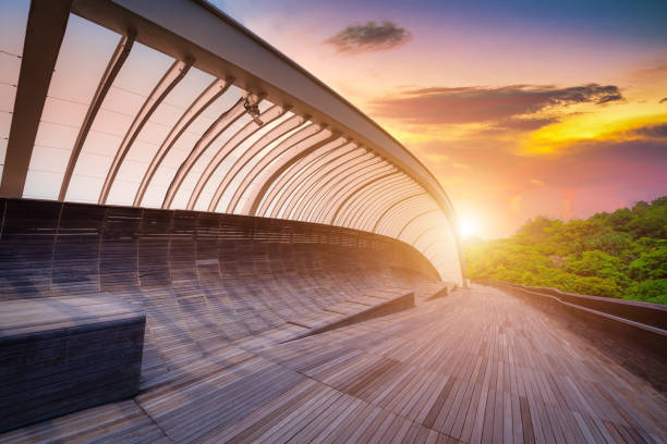 puente de olas henderson al atardecer en singapur. - architecture asia bridge city fotografías e imágenes de stock