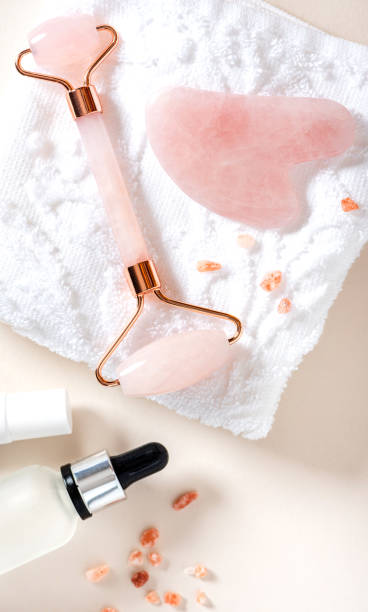 istock Rose Quartz roller and face care products. 1261663074