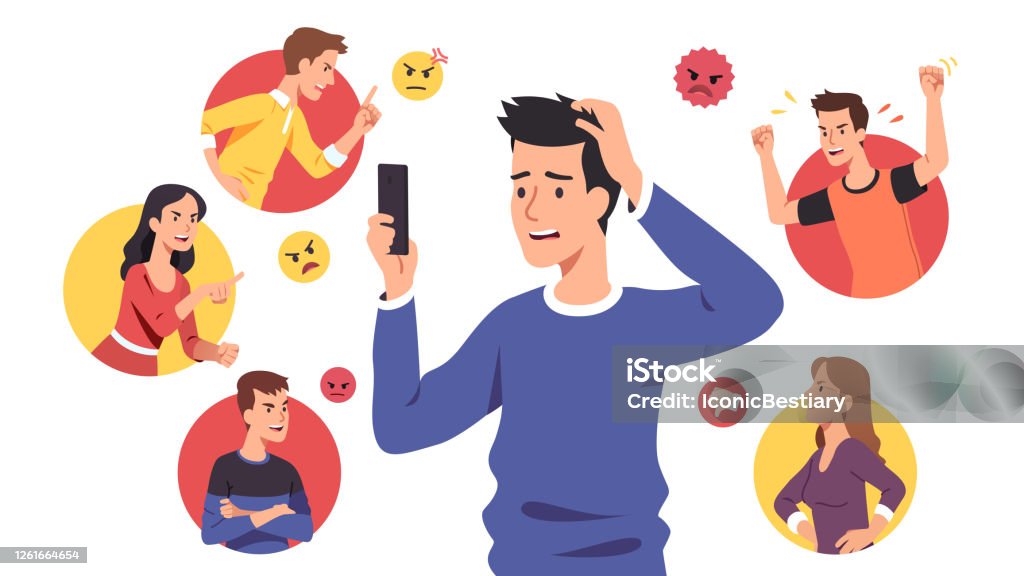 성난 사람들 남자, 여자 괴롭힘은 공격적인 메시지를 보내고 슬픈 방해 남자를 괴롭힌다. 괴롭히는 피해자는 사이버 괴롭힘으로 고통받는 휴대 전화에서 메시지를 읽었습니다. 괴롭힘 문제 벡� - 로열티 프리 사람들 벡터 아트 성난 사람들 남자, 여자 괴롭힘은 공격적인 메시지를 보내고 슬픈 방해 남자를 괴롭힌다. 괴롭히는 피해자는 사이버 괴롭힘으로 고통받는 휴대 전화에서 메시지를 읽었습니다. 괴롭힘 문제 벡� - 로열티 프리 사람들 벡터 아트