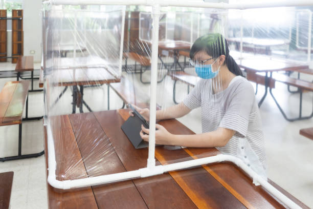 istock New normal lifestyle in Thailand by using plastic sheets divided public space In the school cafeteria to prevent the spread of covid-19 according social distancing policy 1261670610