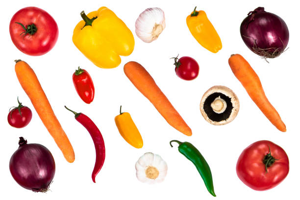 Mixed fresh vegetables on isolated white background. Organic healthy concept food