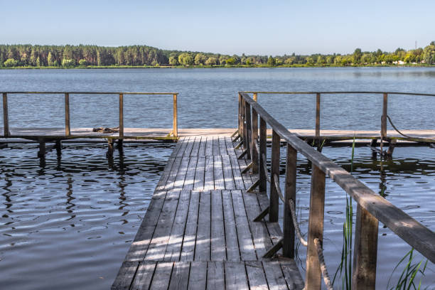 istock Boardwalk pier and calm water in a rural landscape 1261689510