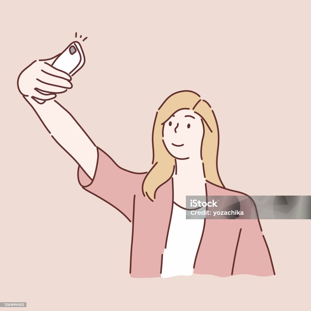 Người Phụ Nữ Chụp Ảnh Selfie Bằng Điện Thoại Thông Minh Vectơ Kiểu ...