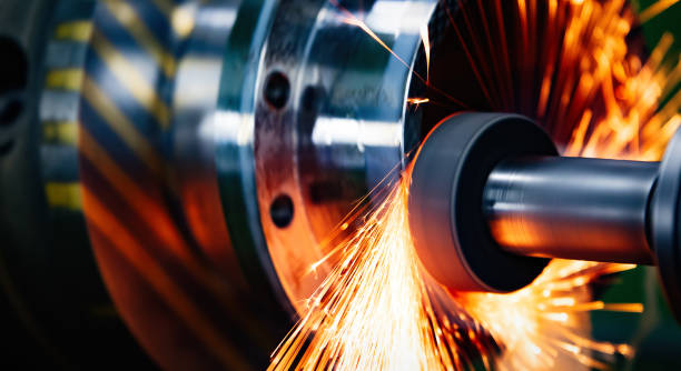 istock Machine tool in metal factory with drilling cnc machines 1261705326