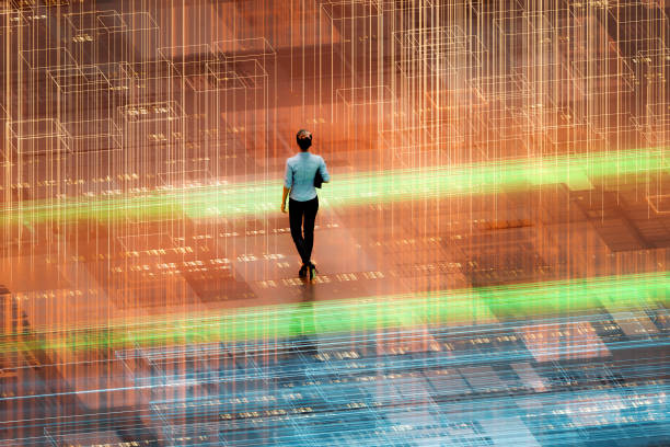 istock Businesswoman walking, VR environment 1261705334