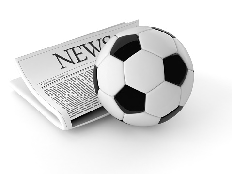 Soccer ball with newspaper isolated on white background. 3d illustration