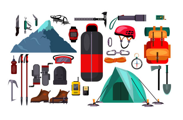 ハイキングとアクティブなライフスタイルセットイラスト - キャンプ　準備点のイラスト素材／クリップアート素材／マンガ素材／アイコン素材