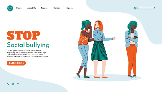 Website Page Template To Stop Social Bullying Cartoon Vector Illustration  Stock Illustration - Download Image Now - iStock