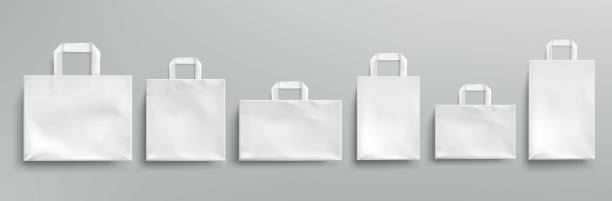 вектор макет белой бумаги эко мешки - bag white paper bag paper stock illustrations