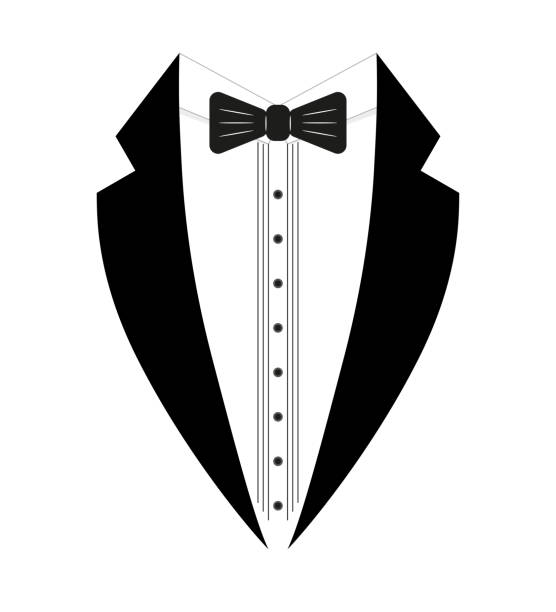 Black and white tuxedo with a bow tie. Logo template. Simple design element logo template. Flat style. Isolated on a white background. Vector Black and white tuxedo with a bow tie. Logo template. Simple design element logo template. Flat style. Isolated on a white background. Vector illustration necktie businessman collar tied knot stock illustrations