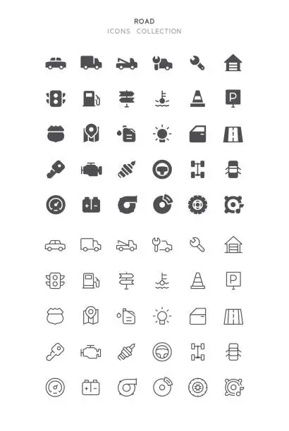 Vector illustration of Flat & Outline Road Icons