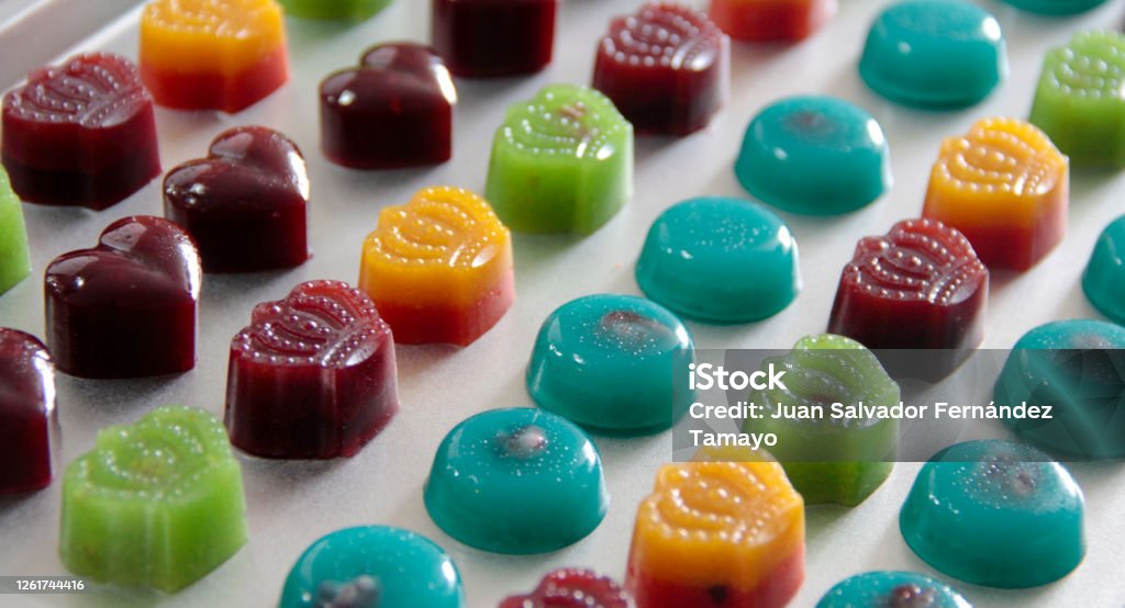 Colorful pattern gummies Colorful jelly gummies pattern with natural light. Gummy Candy Stock Photo