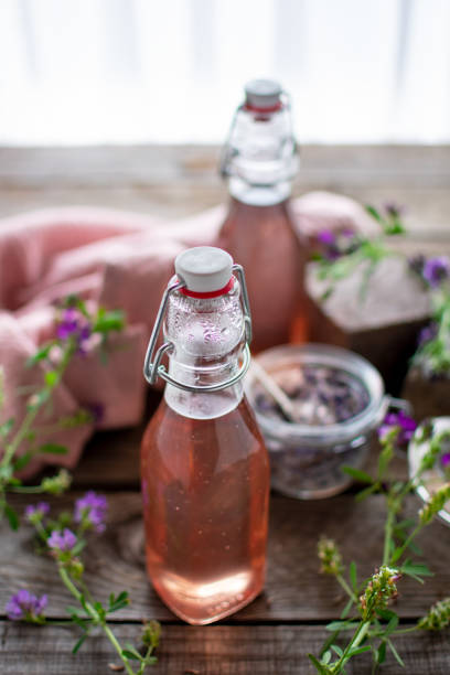 istock fresh, flowery lavender syrup filled in preserving bottles 1261746615