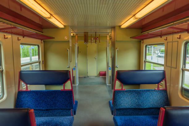 istock Interior of electric blue old passenger unit in summer day 1261760211