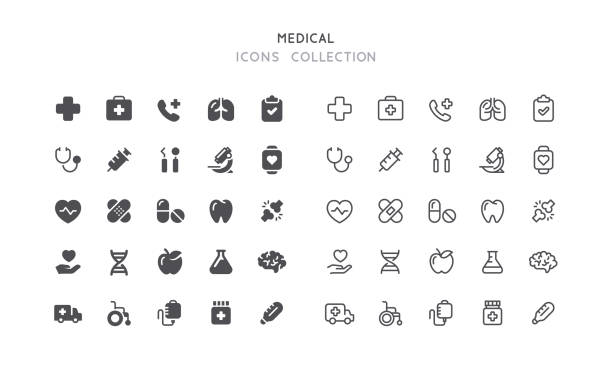 illustrations, cliparts, dessins animés et icônes de flat & outline medical icons - work tool paradigm ideas optometrist