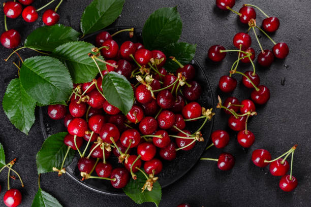 istock Fresh delicious red bright cherry berries torn in the summer garden 1261798984