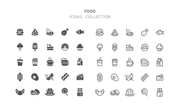 Vector illustration of Flat & Outline Food Icons