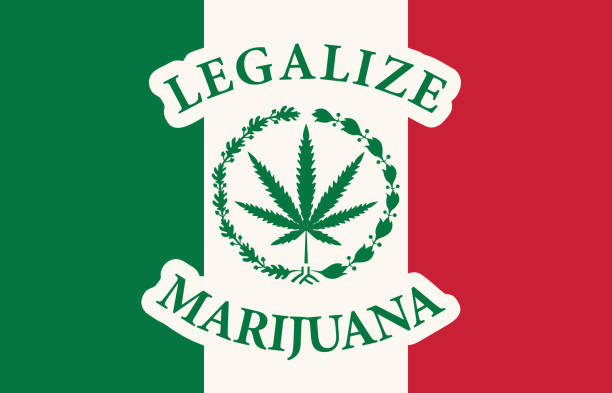 istock Mexican flag with a leaf of legalized marijuana 1261832249