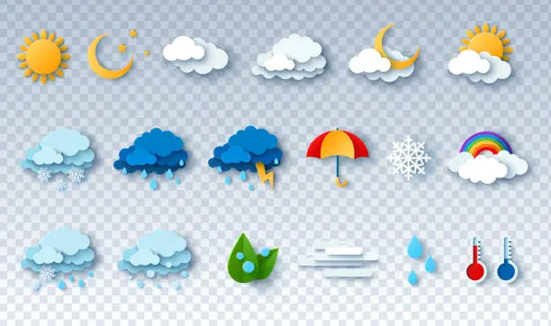 Vector illustration of Paper cut weather icons