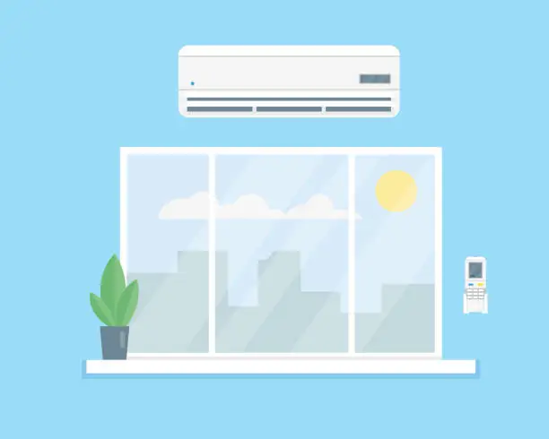 Vector illustration of Air conditioner above the window.