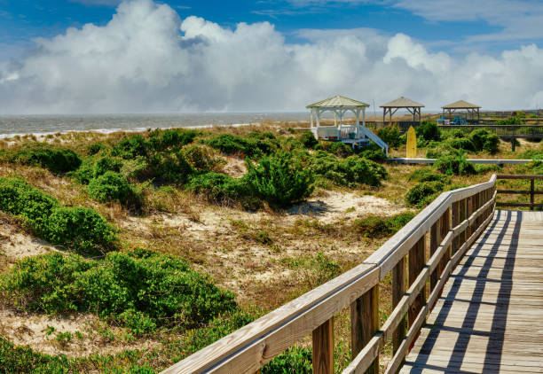 Beach Boardwalk Gazebos stock photo