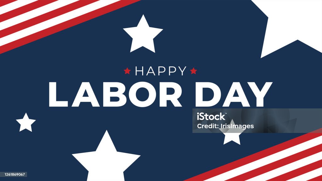 Happy Labor Day Typografia z american flag granicy i gwiazdy, patriotyczne ilustracji wektora - Grafika wektorowa royalty-free (Labor Day)