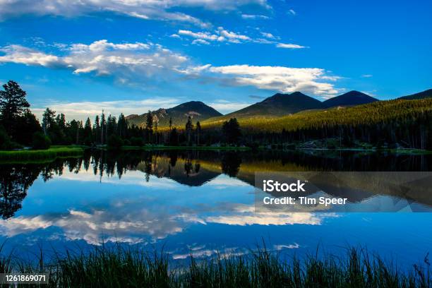 Sprague Lake Golden Hour Stock Photo - Download Image Now - Mirror Lake, Colorado, Beauty In Nature