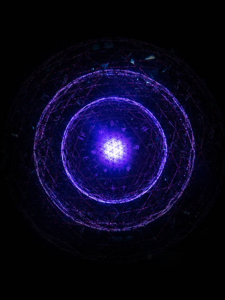 Artificial intelligence depicted as a cyber purple eye against a black background - technology is watching us