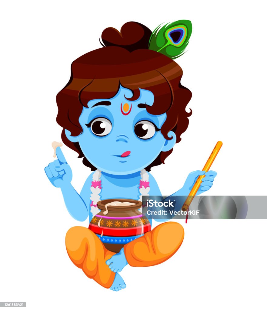 Happy Krishna Janmashtami Little Lord Krishna Stock Illustration - Download  Image Now - Krishna, Avatar, Cartoon - iStock