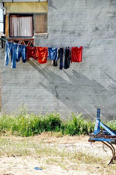 istock Clothes hanging, drying in the open air. Rural life. 1261900163