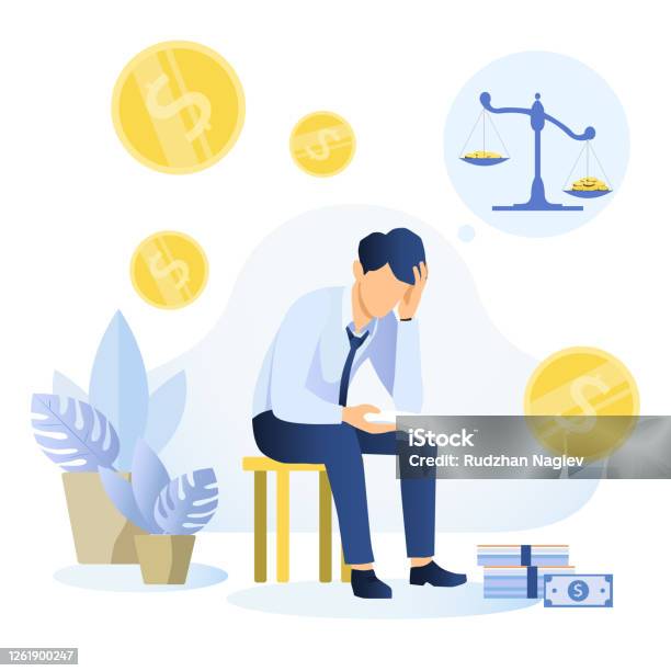 Financial Problems And Bankruptcy Concept Stock Illustration - Download Image Now - Debt, Worried, Financial Bill