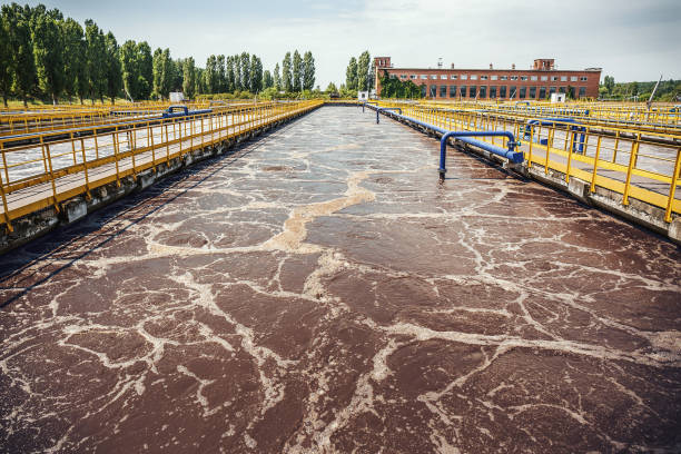 istock Water treatment tank with waste water, aeration process 1261900773