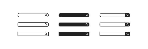 ilustraciones, imágenes clip art, dibujos animados e iconos de stock de barra de búsqueda, conjunto de iconos aislados simples para el diseño de su sitio web en plano vectorial - cuadro de búsqueda