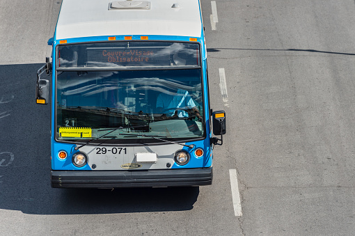 Montreal, Canada - 28 July 2020: STM public transit bus on Saint Laurent Boulevard