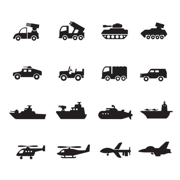 militärfahrzeuge-ikone - militärisches landfahrzeug stock-grafiken, -clipart, -cartoons und -symbole