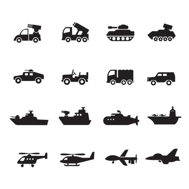 military vehicles icon military vehicles icon isolated on a white background cannon artillery stock illustrations