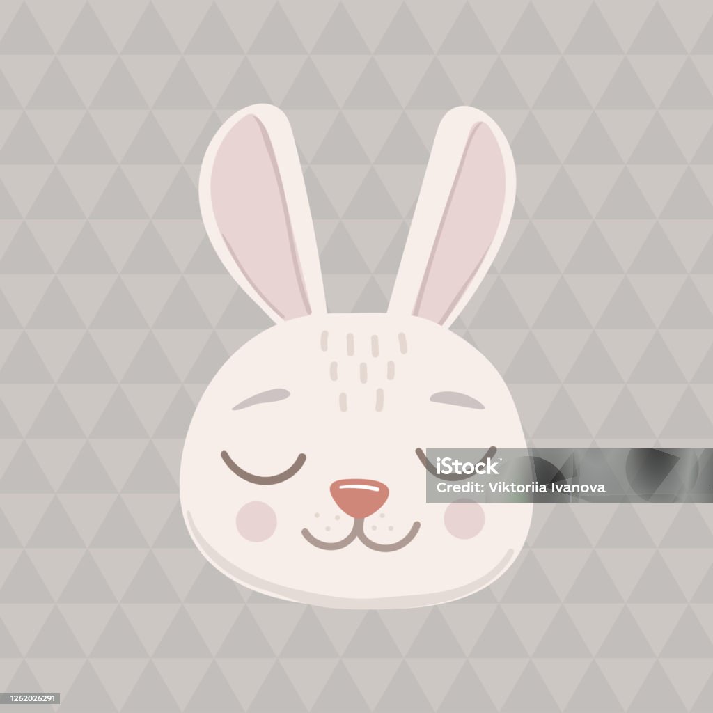 Đầu Thỏ Xám Với Đôi Mắt Nhắm Nghiền Nhân Vật Hài Hước Hoạt Hình Dễ ...