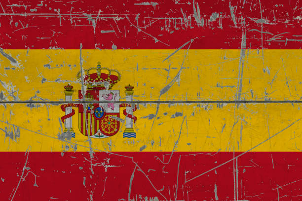 istock Spain flag painted on cracked dirty surface. National pattern on vintage style surface. Scratched and weathered concept. 1262026471