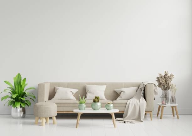 istock Bright and cozy modern living room interior have sofa and lamp with white wall background. 1262027800